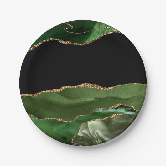 Faux Emerald Green Marked Agate Contemmodern Papieren Bordje (Voorkant)