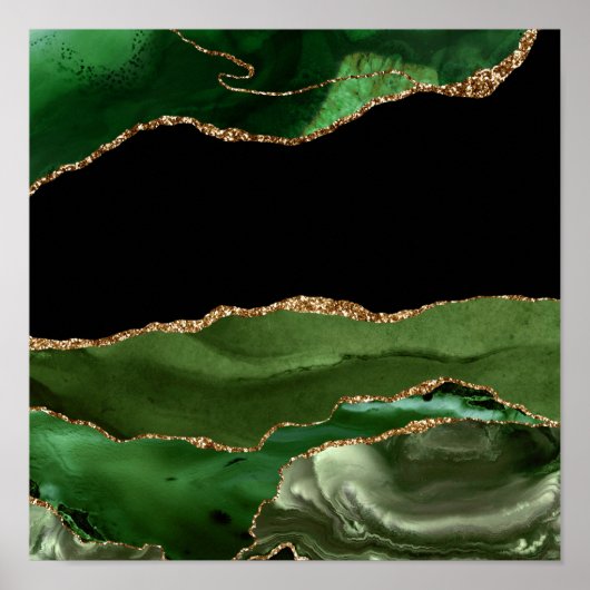 Faux Emerald Green Marked Agate Contemmodern Poster (Voorkant)