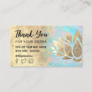 faux feuille d'or lotus merci carte de visite