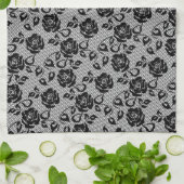 Faux Fishnet Black Lace Serviette de cuisine (Plié)