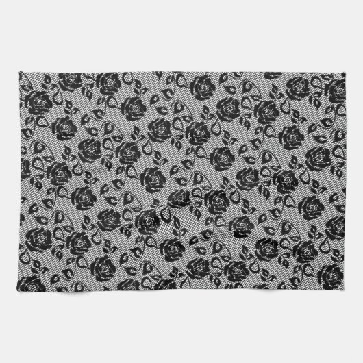 Faux Fishnet Black Lace Serviette de cuisine (Horizontal)
