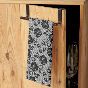 Faux Fishnet Black Lace Serviette de cuisine