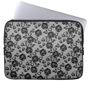Faux Fishnet zwarte kant laptophoes Laptop Sleeve
