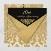 FAUX Flaps Damask 10e jubileumuitnodiging Kaart (Voorkant / Achterkant)