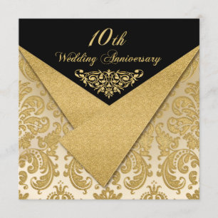 FAUX Flaps Damask 10th Jubileum Invitation Kaart