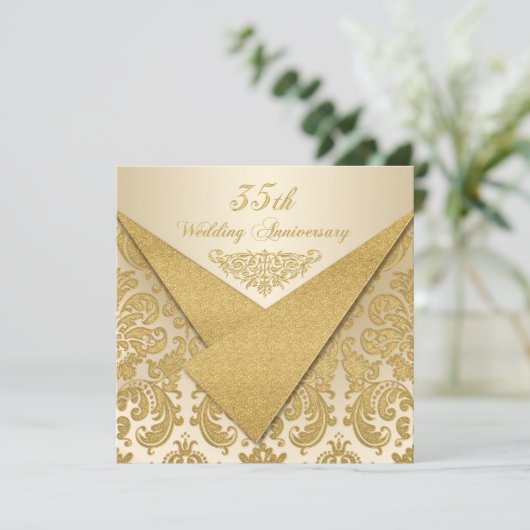 FAUX Flaps Damask 35e Invitation d'anniversaire (Debout devant)