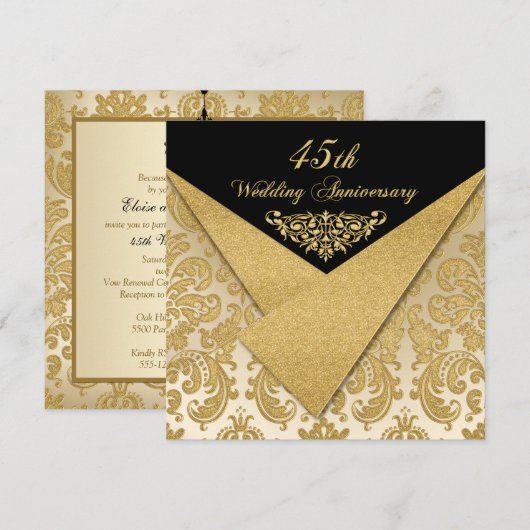 FAUX Flaps Damask 45e Invitation d'anniversaire (Devant / Derrière)