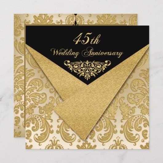 FAUX Flaps Damask 45th Anniversary Invitation (Devant / Derrière)