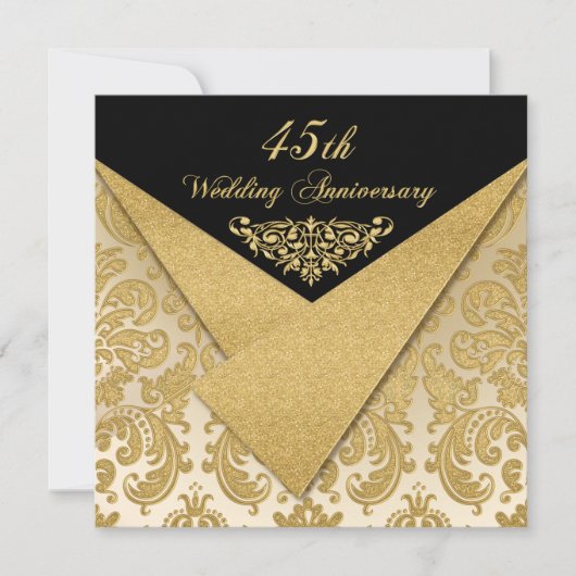 FAUX Flaps Damask 45th Jubileum Invitation Kaart (Voorkant)