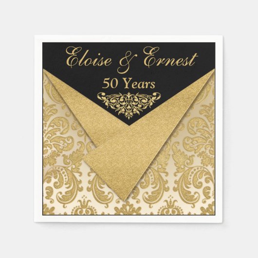 FAUX Flaps Damask 50ste bruiloft Jubileum servette Servetten (Voorkant)