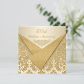 FAUX Flaps Damask 60th Anniversary Uitnodiging (Staand voorkant)