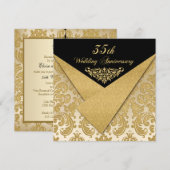FAUX Flaps Damask Invitation 35e Anniversaire (Devant / Derrière)