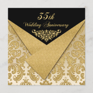 FAUX Flaps Damask Invitation 35e Anniversaire