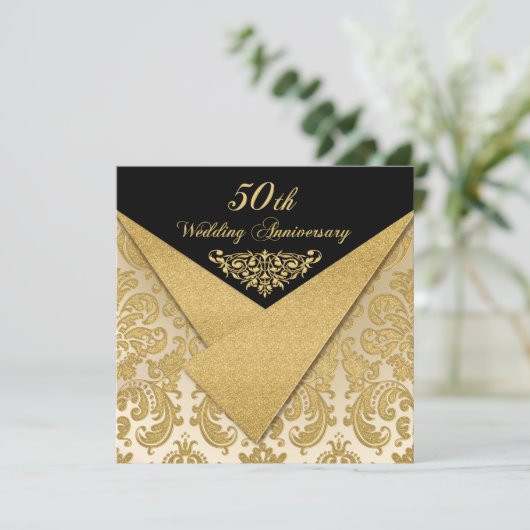 FAUX Flaps Damask Invitation 50e anniversaire 2 (Debout devant)