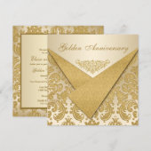 FAUX Flaps Damassé Invitation 50e Anniversaire (Devant / Derrière)