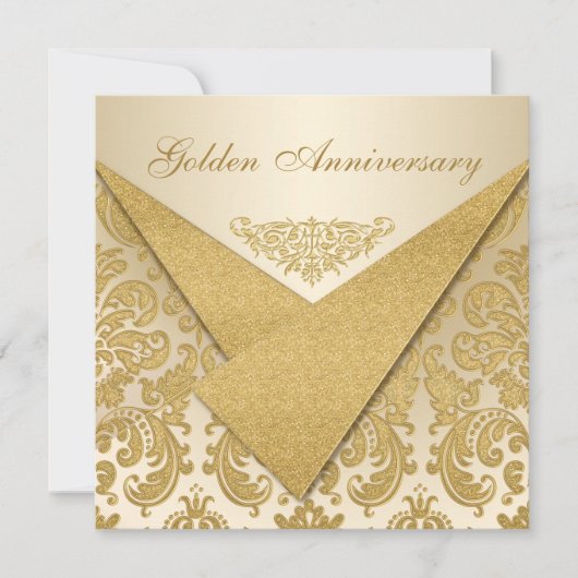 FAUX Flaps Damassé Invitation 50e Anniversaire (Devant)