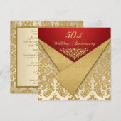 FAUX Flaps Gold Damask Invitation 50e anniversaire (Devant / Derrière)