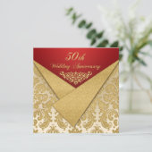 FAUX Flaps Gold Damask Invitation 50e anniversaire (Debout devant)