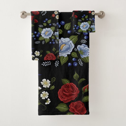 Faux Fleurs Brodées Rouge & Bleu (En situation)