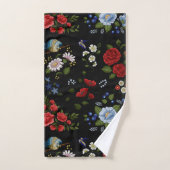 Faux Fleurs Brodées Rouge & Bleu (Serviette à main)