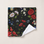 Faux Fleurs Brodées Rouge & Bleu (Gant de toilette)