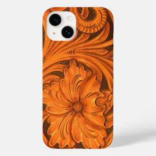 Faux Floral Tooled Leather Horse Saddle Case-Mate iPhone 14 Hoesje