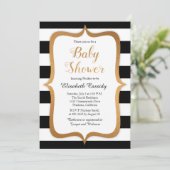 Faux Foil Black Stripes Baby shower Invitation (Debout devant)