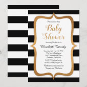 Faux Foil Black Stripes Baby shower Invitation (Devant / Derrière)