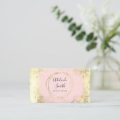 FAUX folie cirkel roze waterverf op FAUX goud Visitekaartje (Staand voorkant)