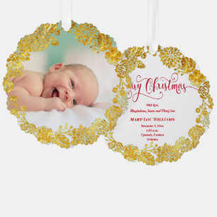 faux folie krans nieuwe baby Merry Christmas Ornament Kaart