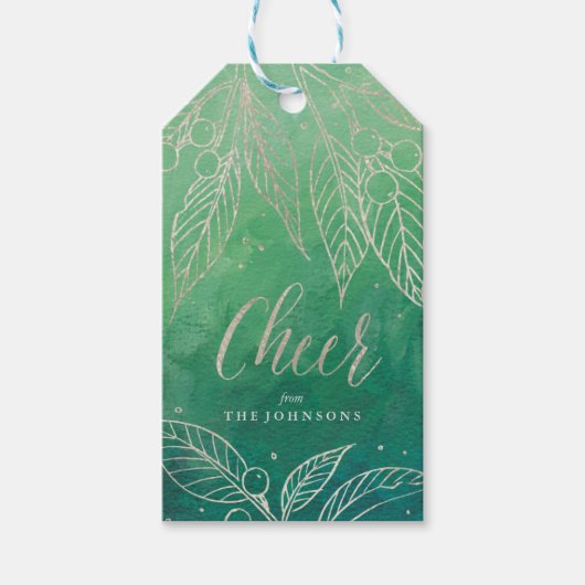 Faux Folie vakantie bladeren Silver-vakantie cadea Cadeaulabel (Voorkant)