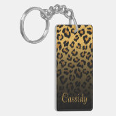 Faux Fur Wild Leopard Print met Gold Name Sleutelhanger (Voorkant Links)