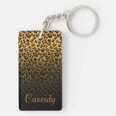 Faux Fur Wild Leopard Print met Gold Name Sleutelhanger (achterkant)