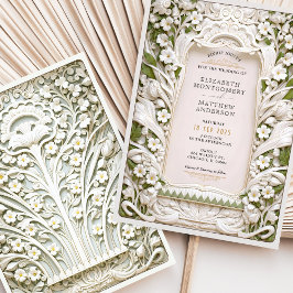 Faux gebeeldhouwde ivoren bloemen bruiloft kaart