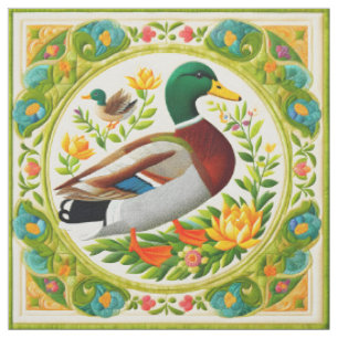 Faux geborduurd en gewatteerde look Mallard Duck Stof