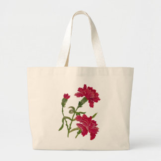 Faux geborduurde rode anjers grote tote bag