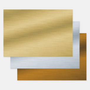 Faux, geborsteld metaal - Gold Silver Bronze Inpakpapier Vel
