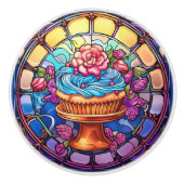 Faux gebrandschilderd glas cupcake keuken keramische knop (Voorkant)