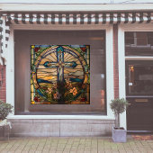 Faux gebrandschilderd-glas kerstkous groot raamsticker