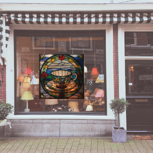 Faux gebrandschilderd theekopje & schotel raamsticker
