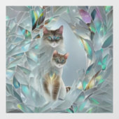 Faux gebroken glas twee katten gluren uit raamsticker (Vel)