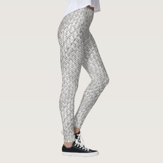 Faux Geometric Basket Weave Pattern - Silver/Grey Leggings (Rechts)