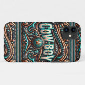 Faux Gereedgemaakte lederen Turquoise bruine cowbo Case-Mate iPhone Case (Achterkant (horizontaal))