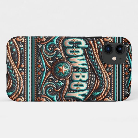 Faux Gereedgemaakte lederen Turquoise bruine cowbo Case-Mate iPhone Case (Achterkant (horizontaal))