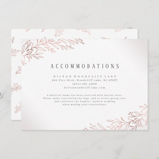 Faux Gilded Roos Gold Botanical accommodations Informatiekaartje (Voorkant / Achterkant)
