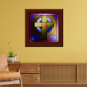 Faux Glas in lood Church Window Easter Cross Poster