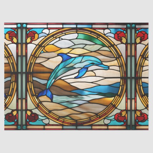 Faux Glas in lood Dolfijn voor Decoupage Craft Tis Tissuepapier (Voorkant)
