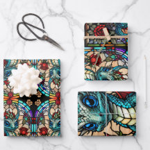 Faux Glas in lood Dragon met Roos