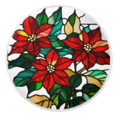 Faux Glas in lood Poinsettia Keramische Knop (Voorkant)