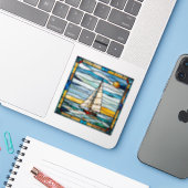 Faux Glas in lood Sailboat Sticker (Laptop met iPhone)